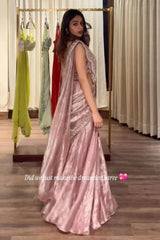 Champagne Rose Pre-Draped Saree