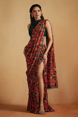 Green Printed Pre-Draped Saree