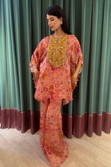 Pink Floral Print Kaftan and Pants Set
