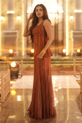 Rust Cutwork Peplum and Sharara Set