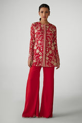 Red Aari Work Jacket and Pants Set