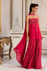 Magenta Flowy Peplum With Sharara Set