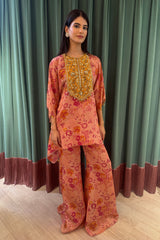 Pink Floral Print Kaftan and Pants Set