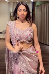 Champagne Rose Pre-Draped Saree