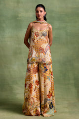 Ivory Boho Print Embroidered Kurta-Sharara Set