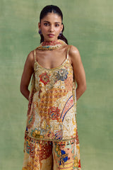 Ivory Boho Print Embroidered Kurta-Sharara Set