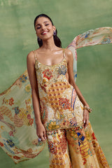Ivory Boho Print Embroidered Kurta-Sharara Set