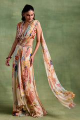 Ivory Boho Print Saree