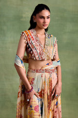 Ivory Boho Print Saree