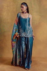 Teal Tissue Kurta and Farsi Salwar Set