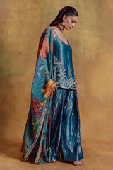 Teal Tissue Kurta and Farsi Salwar Set