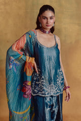 Teal Tissue Kurta and Farsi Salwar Set