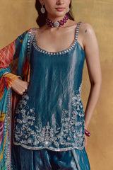 Teal Tissue Kurta and Farsi Salwar Set