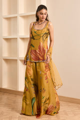 Olive Green Floral Print Kurta-Sharara Set