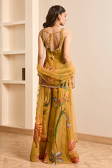 Olive Green Floral Print Kurta-Sharara Set