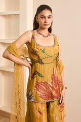 Olive Green Floral Print Kurta-Sharara Set
