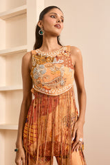 Rust Boho Print Tasseled Peplum and Sharara Set