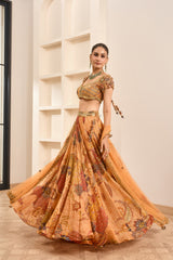Rust Boho Print Embroidered Lehenga Set