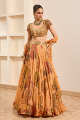 Rust Boho Print Embroidered Lehenga Set