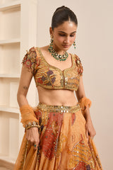 Rust Boho Print Embroidered Lehenga Set