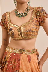 Rust Boho Print Embroidered Lehenga Set