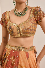 Rust Boho Print Embroidered Lehenga Set