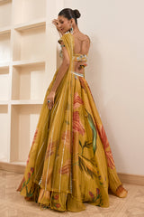 Olive Green Floral Print Lehenga Set