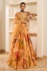 Rust Boho Print Lehenga Set