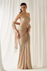 Biege Tube Corset With Saree