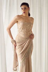 Biege Tube Corset With Saree