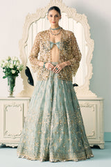 Aqua Tissue Lehenga With Jacket Set