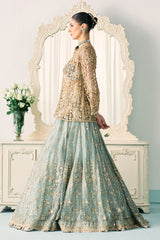 Aqua Tissue Lehenga With Jacket Set