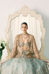 Aqua Tissue Lehenga With Jacket Set