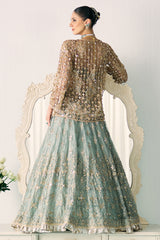 Aqua Tissue Lehenga With Jacket Set