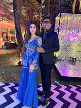 Chaitanya in Ink Blue Peplum and Flared Pants Set