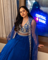 Ayushi Bangur in Ink Blue Blouse Skirt And Dupatta Set