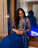Ayushi Bangur in Ink Blue Blouse Skirt And Dupatta Set