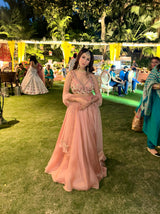Shikha Sharma in Dusty Pink Blouse and Organza Lehenga Set