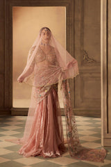 Dusty Rose Multicoloured Georgette Embroidered Saree with Veil