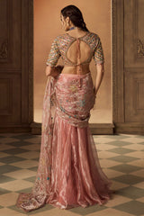 Dusty Rose Multicoloured Resham Embroidered Saree