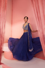 Ayushi Bangur in Ink Blue Blouse Skirt And Dupatta Set