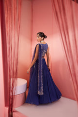 Ayushi Bangur in Ink Blue Blouse Skirt And Dupatta Set