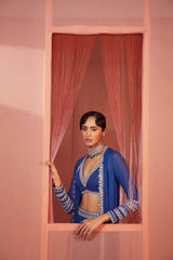 Sakshi in Ink Blue Sharara and Cape Set