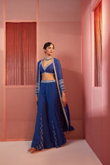 Sakshi in Ink Blue Sharara and Cape Set