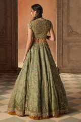 Green Multicoloured Resham Embroidered Lehenga Set