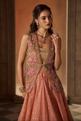 Dusty Rose Floral Embroidered Jacket and Lehenga Set