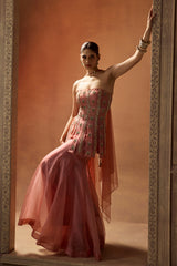 Dusty Rose Tube Peplum Sharara Set