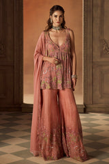 Dusty Rose Floral Embroidered Sharara Set
