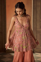 Dusty Rose Floral Embroidered Sharara Set