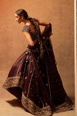 Brown Embroidered Organza Booti Lehenga Set
